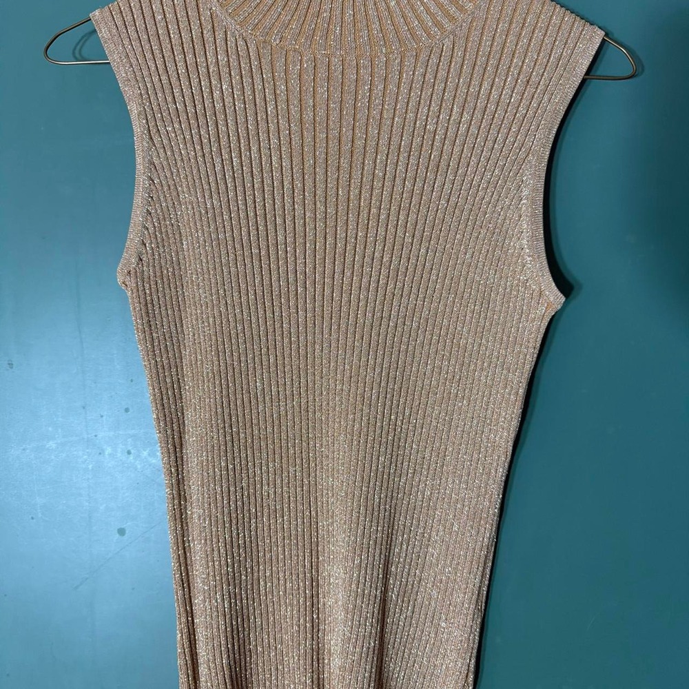 Joseph A Vintage Gold Ribbed Knit Sleeveless Sweater Metallic Glitter Small